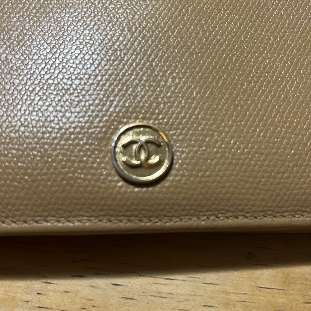 Chanel Coco Button Long Bi-Fold Wallet, Beige